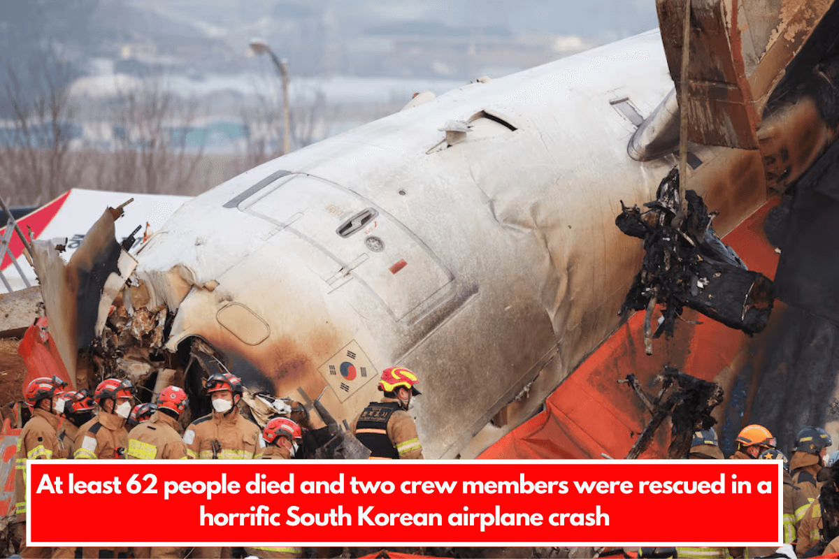 At least 62 people died and two crew members were rescued in a horrific South Korean airplane crash
