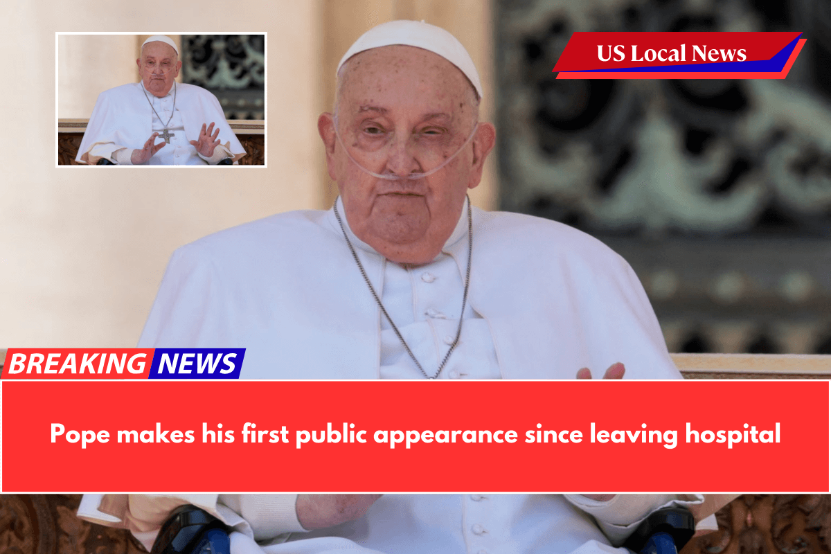 Pope makes his first public appearance after leaving the hospital
